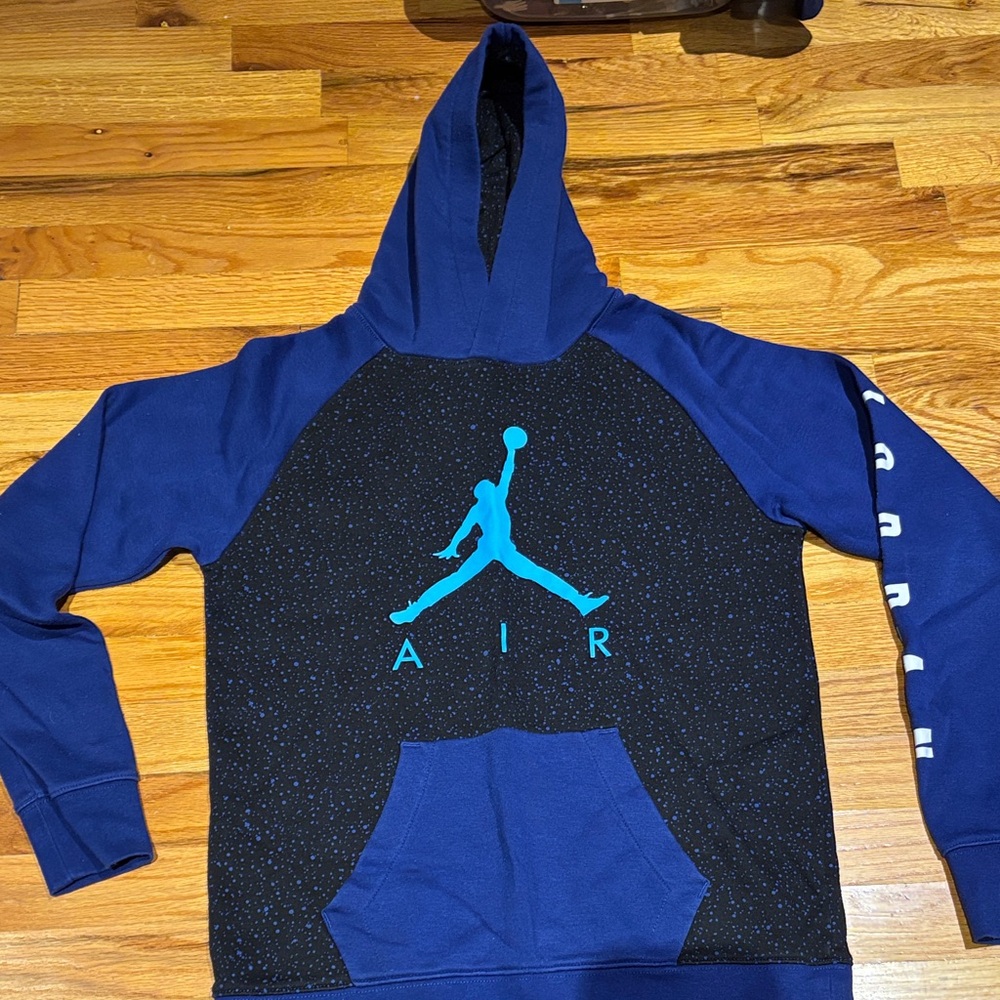 Jordan Sweatshirt Blue and Black Hoodie with Teal Logo